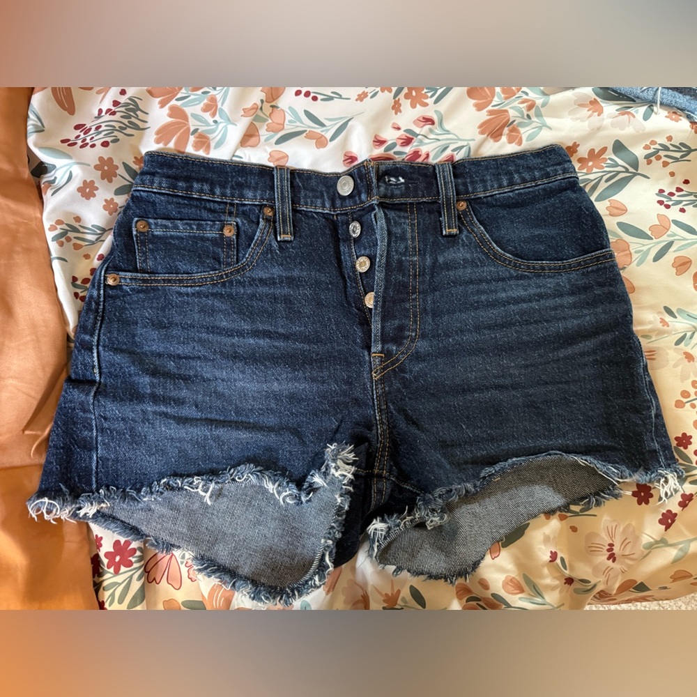 Levi's Dark Blue Frayed Jean Shorts